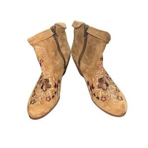 Sam Edelman Letti Leather Tassle Booties Floral Embroidered Size 10 M Festival